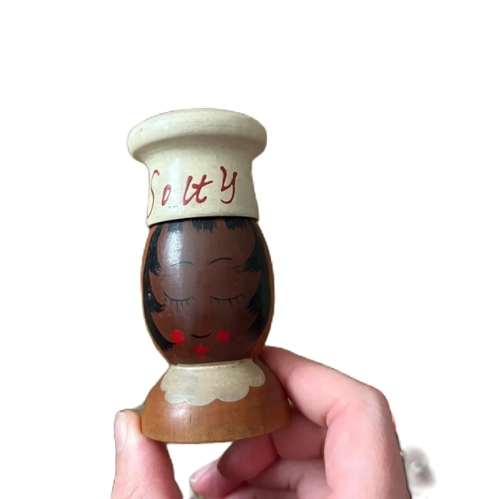 Vintage Salt and Pepper Shakers Set Wooden Japan Salty Peppy Farmhouse Americana